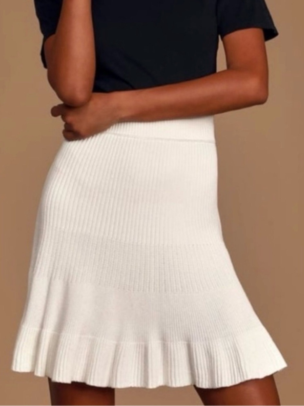 Free People Solid Gold Ribbed Knit Mini Skirt In Cream